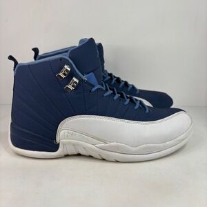 Jordan 12 Retro High Top Sneakers Navy Blue White Athletic Shoes Size 10.5